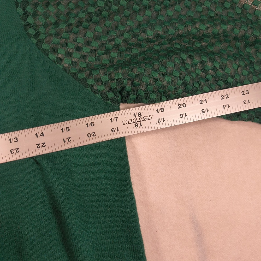 Marled Green Turtleneck Sweater Size M Sheer‎ Balloon Sleeve Pullover Chic Top - Picture 9 of 11